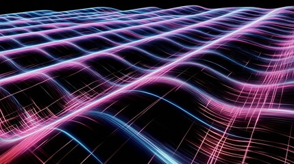 Fototapete - Dynamic Neon Electric Wave Patterns in a Futuristic Digital Space : Generative AI