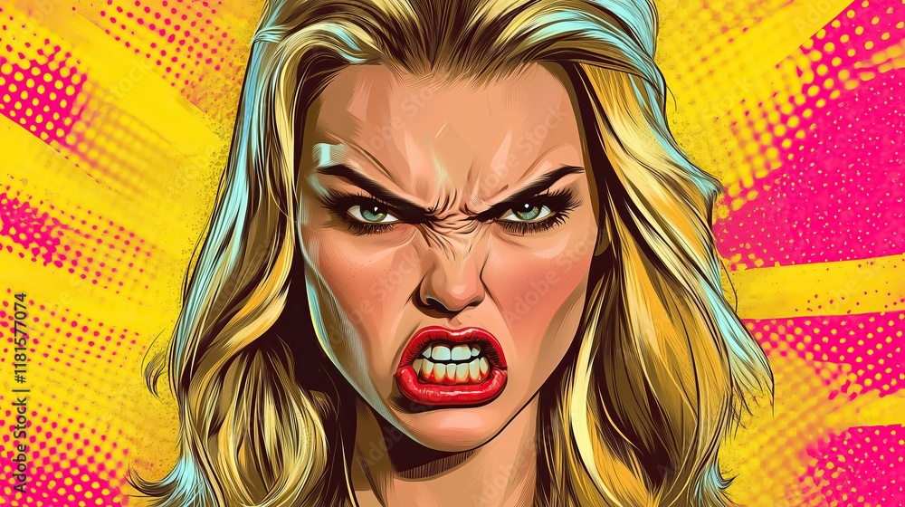 very angry woman screaming in style of pop art comic illustration Stock ...