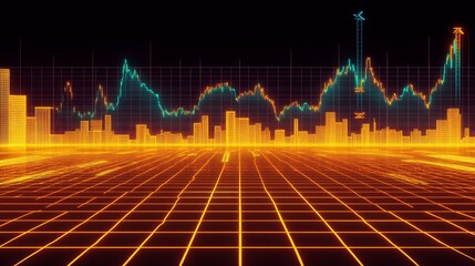 Leinwandbilder - Futuristic Digital Financial Graph with Neon Cityscape Background : Generative AI