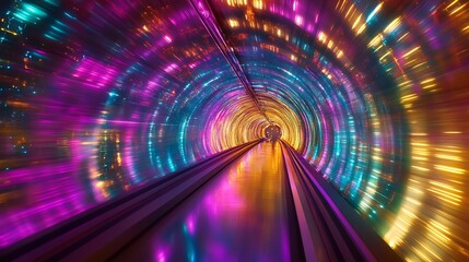 Leinwandbilder - Spectacular Multicolored Tunnel of Light Symbolizing Speed and Motion : Generative AI