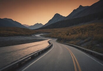 Wall Mural - empty road picturesque mountain landscape, realistic illustration