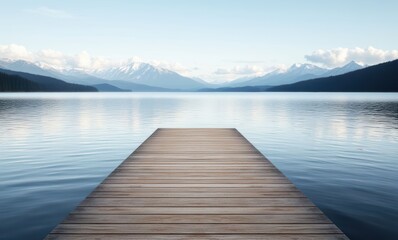 Wall Mural - Tranquil lake view with wooden dock