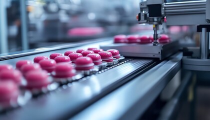 Aufkleber - Automated production line in a stateoftheart factory, featuring digital interfaces, futuristic robotics, and advanced technology for seamless production