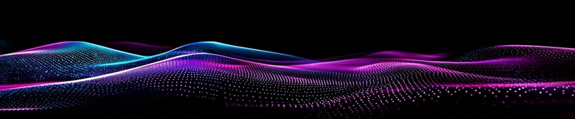 Fototapete - Sleek Digital Representation of Pink and Blue Light Waves on Black Base : Generative AI