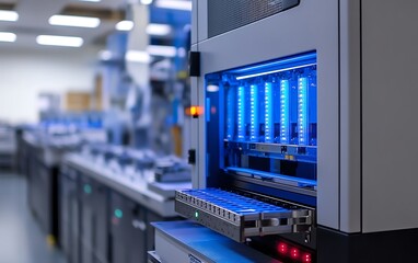 Aufkleber - Hightech automated production line in a modern factory, featuring a digital interface and futuristic technology for seamless manufacturing efficiency