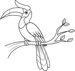 Wall Mural - cartoon hornbill on the branch line art