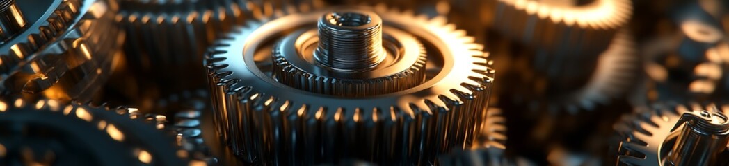 Poster - Detailed Shot of Metallic Gear Systems in High-Precision Industrial Mechanical Equipment : Generative AI