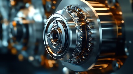 Fototapete - Close-up of Mechanical Gear System Highlighting Modern Engineering Design : Generative AI