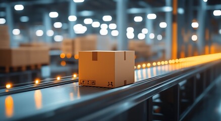 Aufkleber - Modern Logistics with Package on Conveyor in High-Tech Warehouse Environment : Generative AI