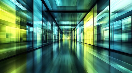 Aufkleber - Vibrant and Abstract Modern Corridor with Blue and Yellow Glass Panels : Generative AI