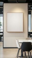 Aufkleber - Modern office interior showing a blank canvas print mockup on a beige wall in a break room, perfect for showcasing artwork or company branding