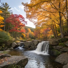 waterfall in autumn forest