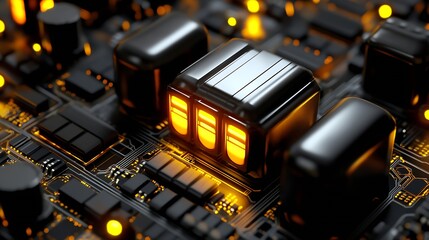 Fototapete - Futuristic Circuit Board with Luminous LEDs and Detailed Components : Generative AI