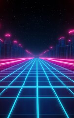 Aufkleber - Neon Lit Cyber Highway Through City Under Stars With Futuristic Glow : Generative AI