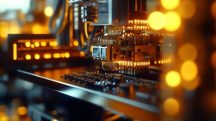 Leinwandbilder - Detailed view of high-tech electronic circuits with glowing lights in advanced machine : Generative AI