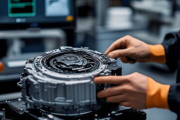 Aufkleber - Technical Specialist Adjusting Complex Automotive Transmission in Innovative Engineering Workshop : Generative AI