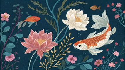 Sticker - fish and flowers