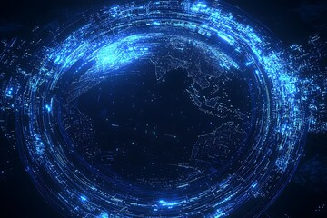 Poster - Digital Earth Encircled by Glowing Blue Lights in a Futuristic Space Technology Theme : Generative AI