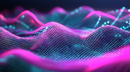 Poster - Colorful Digital Cyber Wave Pattern in Neon Pink and Blue Hues : Generative AI