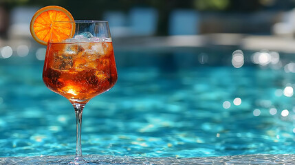 Wall Mural - Refreshing Cocktail Shines Brightly by the Pool on Summer Day