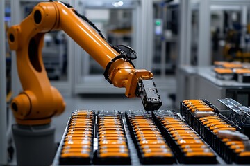 Aufkleber - Robotic arm operating in a cutting-edge industrial factory optimizing automation and production : Generative AI