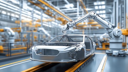 Aufkleber - Futuristic Robotic Arm Assembling Car in Advanced Automotive Production Line : Generative AI