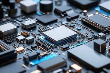Aufkleber - High-Tech Microchip Circuit Board Close-up with Advanced Electronic Components : Generative AI