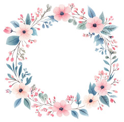 Wall Mural - PNG Spring color flowers circle frame illustration watercolor blossoms.