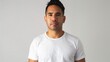© Khalis Mustapha - Confident Hispanic man in plain white t-shirt studio portrait ideal for branding minimalist fashion marketing or advertising.