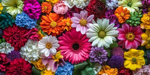 Aufkleber - A vibrant collection of flowers showcasing beautiful colors including red, pink, yellow, green, purple, white, and blue. These beautiful flowers display a mature and stunning variety.