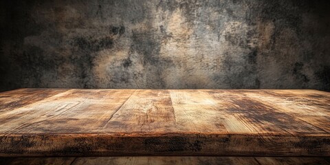 Aufkleber - A rustic wooden tabletop is prepared for showcasing a montage of products. This is a high quality image that highlights the tables features.