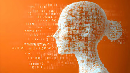 Digital Mind: Binary Code Forms Human Head Exploring AI Technology