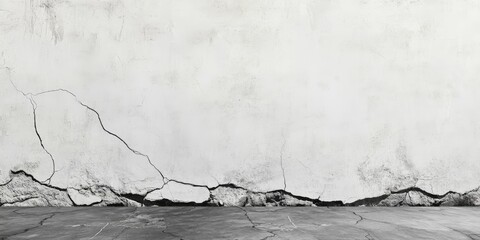 Wall Mural - Textured background featuring a white, black, and grey wall and floor with visible cracks, creating an intriguing and dynamic visual for artistic and design purposes.