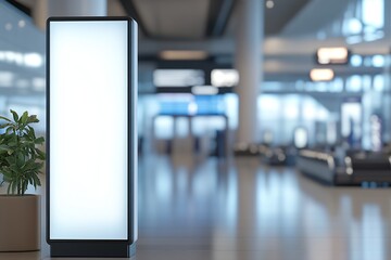 Poster - Empty airport terminal with illuminated blank advertising screen for mockup : Generative AI