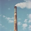 © Elena L - A towering industrial smokestack releases a steady plume of smoke into a clear sky, symbolizing industrialization amidst a backdrop of fluffy clouds.