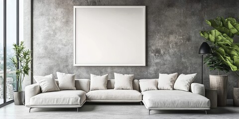 Fototapete - Stylish white poster frame showcased in a modern living room setting, enhancing the decor with a chic design that draws attention to the white poster frame as a focal point.