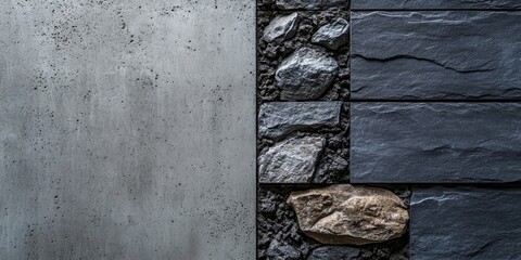 Poster - Textured background featuring slate rock alongside concrete wall tiles, showcasing a combination of slate and concrete in a visually appealing manner.