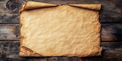 Leinwandbilder - Old paper mock up placed on a wooden background, featuring empty templates for various creative uses. This old paper provides a versatile blank canvas for designers.