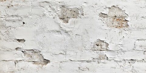 Wall Mural - White Rustic Texture showcases a retro whitewashed appearance, featuring an old brick wall surface. This vintage structure highlights a grungy shabby design element with uneven painted plaster, ideal