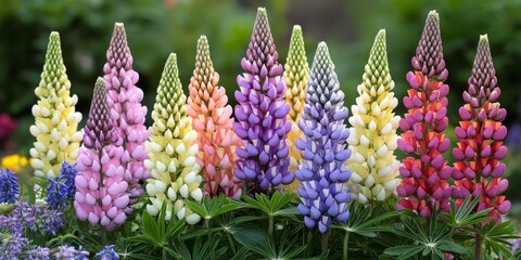 Aufkleber - Stunning lupin flowers known as Polar Princess display vibrant colors, showcasing the beauty of lupin flowers in nature, perfect for adding a touch of elegance and charm to any garden setting.