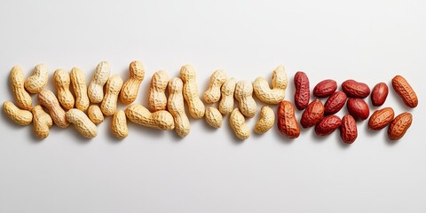 Poster - Peanuts displayed on a white background create a visually appealing and simple composition, highlighting the natural texture and color of peanuts in an elegant way.