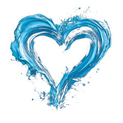 Poster - vibrant blue heart painted with flowing, water like strokes on transparency background, evoking sense of fluidity and emotion
