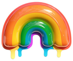 Poster - vibrant rainbow shaped resin sculpture with glossy finish and dripping colors, symbolizing creativity and positivity. design features smooth curves and playful aesthetic