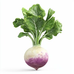 Wall Mural - Fresh and Vibrant Turnip with Green Leaves on White Background for Culinary and Farm Visuals