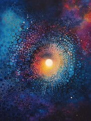 Wall Mural - abstract cosmic vortex painting with concentric circles and glowing center in blue, purple, and oran