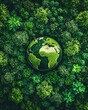 © Thanaseth - Green energy for sustainable environment, top view of a vibrant forest with globe earth, carbon emissions reduction target, Earth Day concept for ecofriendly future