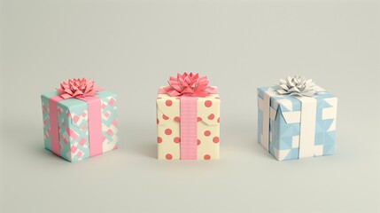 A set of colorful gift boxes with decorative ribbons, isolated on white.