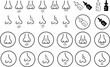 © WaQar - Nasal spray and nose icon set. Human nose with nostrils in profile. Runny nose stuffy smelling organ vector collection flat line medical symbol isolated on transparent background Health care in winter