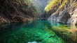 © megatron - Serene canyon river, sunlit, lush foliage, tranquil, travel