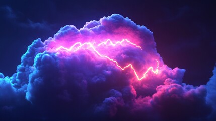 Wall Mural - a vibrant display of electric lightning illuminating a dramatic cloud formation in shades of purple 